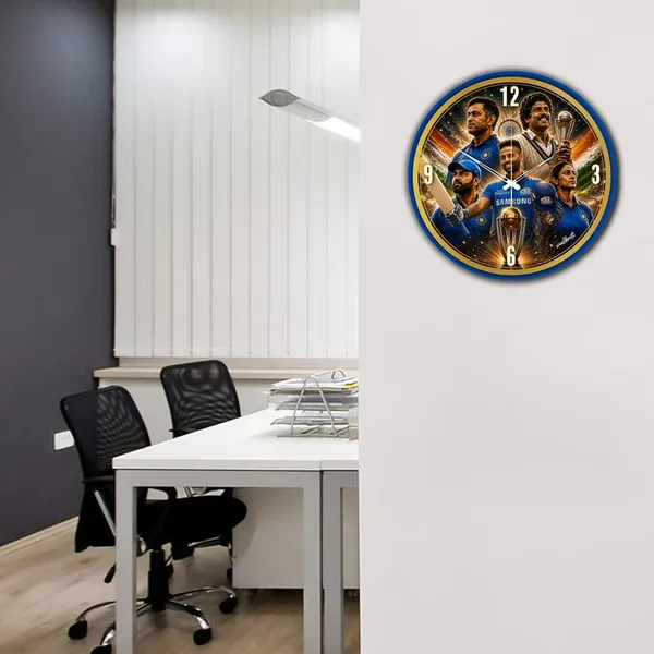Mdf_Wood_Indian_Cricket_Legends_Tricolour_Wall_Clock
