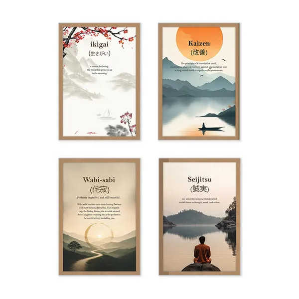 Paper_Japanese_Philosophy_Ikigai_Kaizen_Framed_Poster_Set
