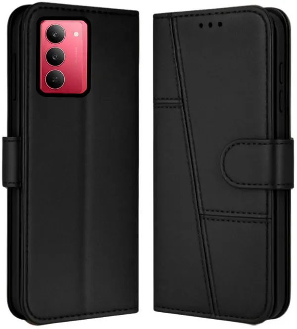 Flip_Cover_for_REALME_P3X_(Black,_Magnetic_Case,_Leather,_Pack_of:_1)