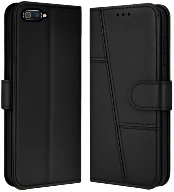 Flip_Cover_for_REALME_C2_(Black,_Magnetic_Case,_Leather,_Pack_of:_1)