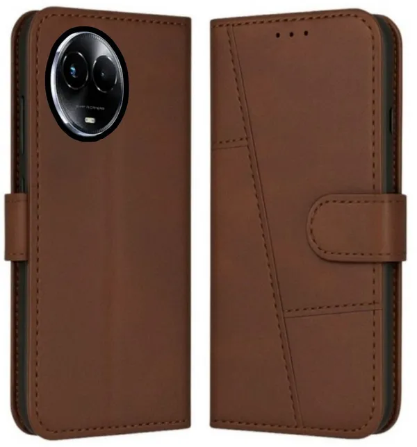 Flip_Cover_for_REALME_C67_(Brown,_Magnetic_Case,_Leather,_Pack_of:_1)