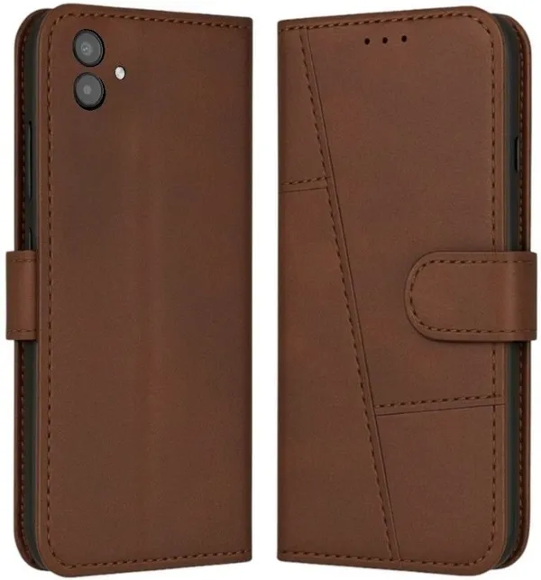 Flip_Cover_for_Samsung_Galaxy_F04_(Brown,_Magnetic_Case,_Leather,_Pack_of:_1)