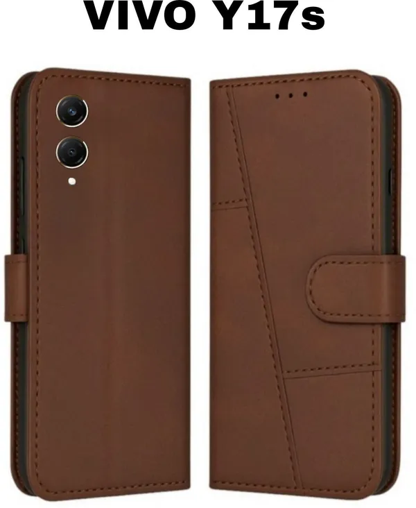 Flip_Cover_for_VIVO_Y17S_(Brown,_Magnetic_Case,_Leather,_Pack_of:_1)