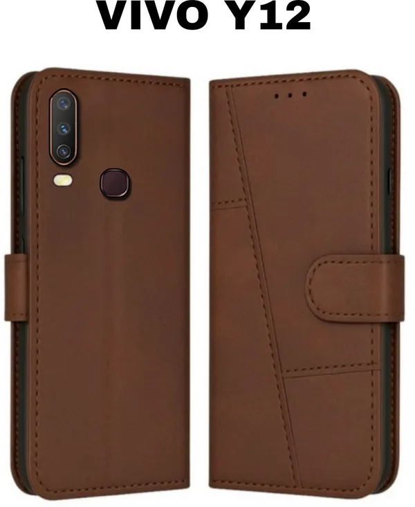 Flip_Cover_for_VIVO_Y12_(Brown,_Magnetic_Case,_Leather,_Pack_of:_1)