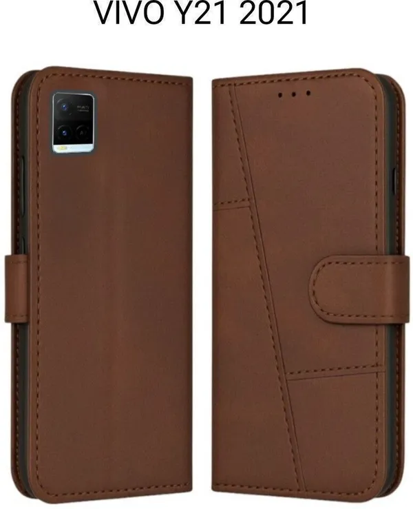 Flip_Cover_for_Vivo_Y21_4G_(Brown,_Magnetic_Case,_Leather,_Pack_of:_1)