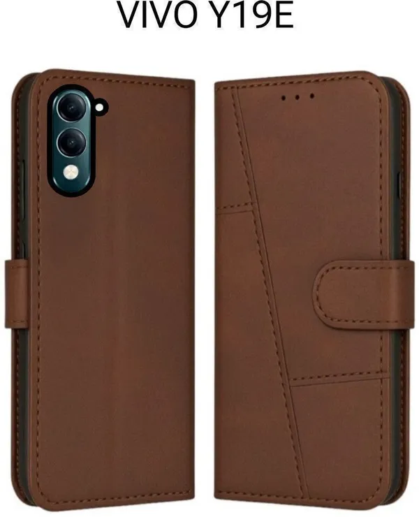 Flip_Cover_for_Vivo_Y19e_/_Vivo_Y19_5G_(Brown,_Magnetic_Case,_Leather,_Pack_of:_1)