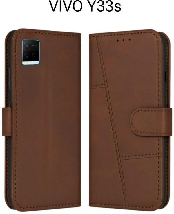 Flip_Cover_for_VIVO_Y33S_(Brown,_Magnetic_Case,_Leather,_Pack_of:_1)