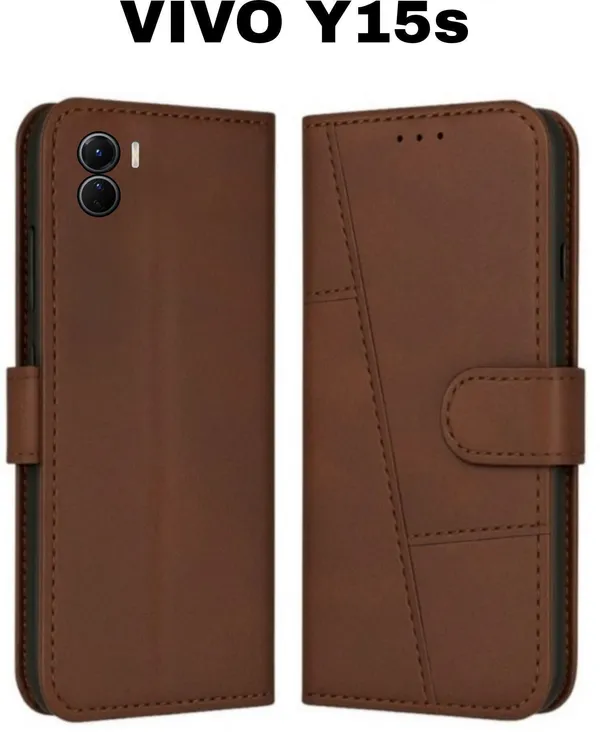 Flip_Cover_for_VIVO_Y15s_(Brown,_Magnetic_Case,_Leather,_Pack_of:_1)