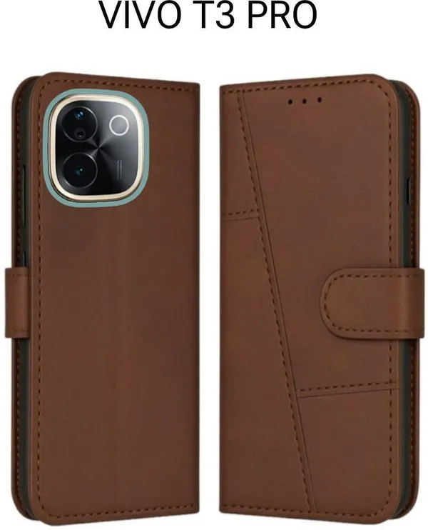 Flip_Cover_for_vivo_T3_Pro_5G_(Brown,_Magnetic_Case,_Leather,_Pack_of:_1)