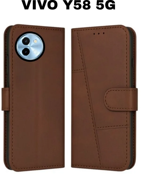 Flip_Cover_for_Vivo_T3X_(Brown,_Magnetic_Case,_Leather,_Pack_of:_1)