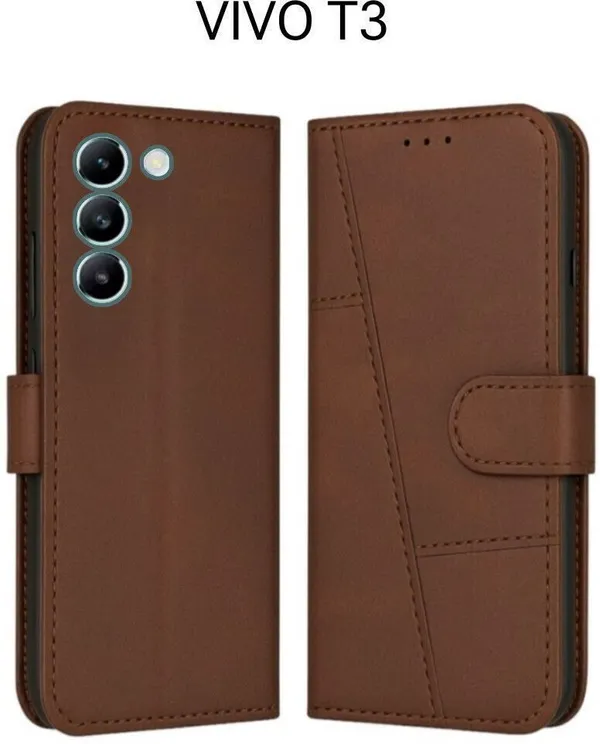 Flip_Cover_for_VIVO_T3_(Brown,_Magnetic_Case,_Leather,_Pack_of:_1)