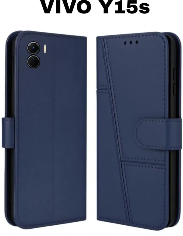 Flip_Cover_for_VIVO_Y15s_(Blue,_Magnetic_Case,_Leather,_Pack_of:_1)