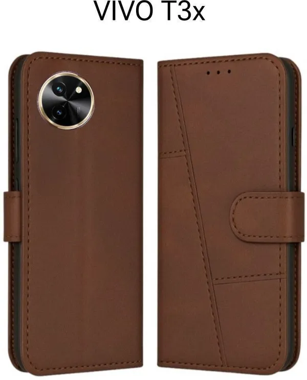 Flip_Cover_for_VIVO_T3X_(Brown,_Magnetic_Case,_Leather,_Pack_of:_1)