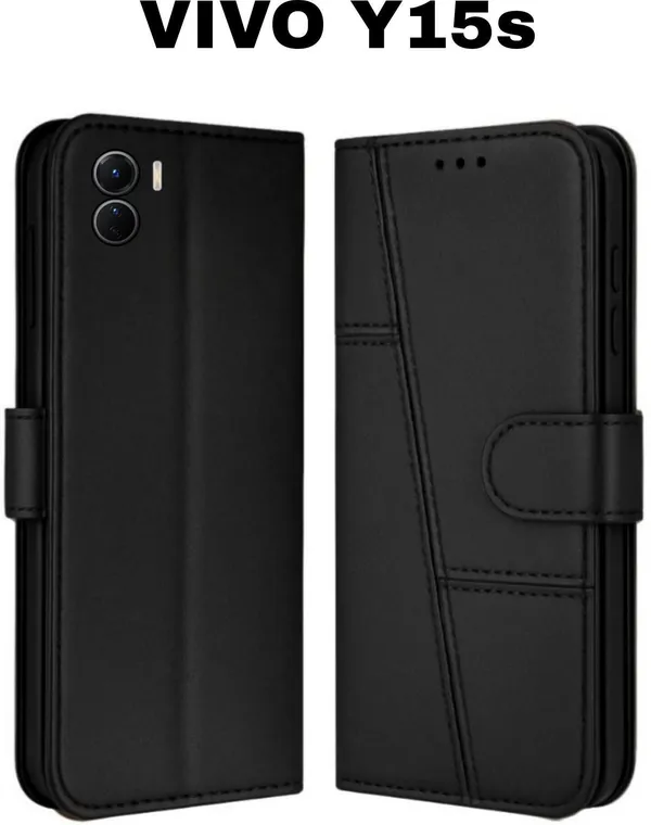 Flip_Cover_for_VIVO_Y15s_(Black,_Magnetic_Case,_Leather,_Pack_of:_1)
