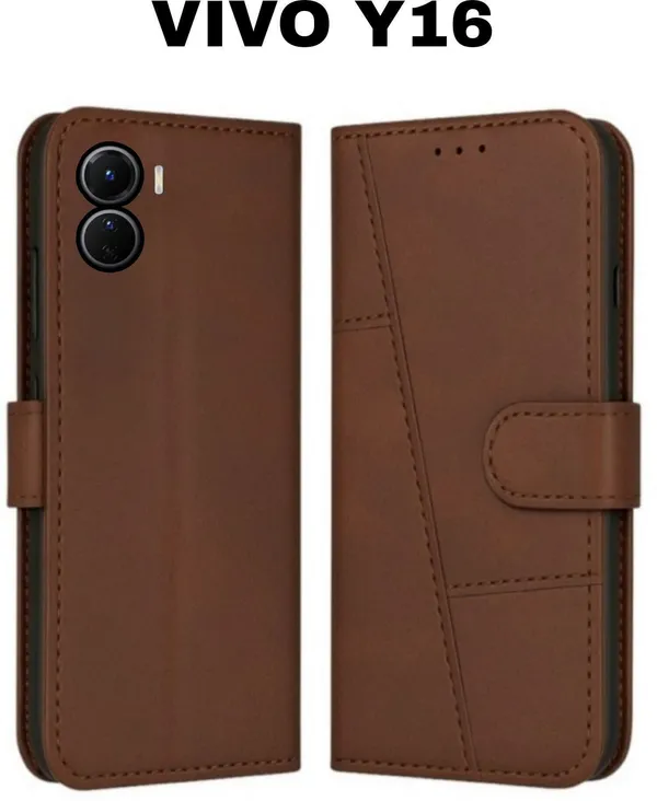 Flip_Cover_for_vivo_Y16_(Brown,_Magnetic_Case,_Leather,_Pack_of:_1)