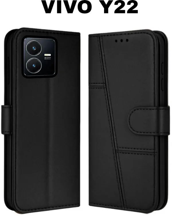 Flip_Cover_for_VIVO_Y22_(Black,_Magnetic_Case,_Leather,_Pack_of:_1)