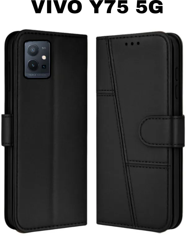 Flip_Cover_for_VIVO_Y75_5G_(Black,_Magnetic_Case,_Leather,_Pack_of:_1)