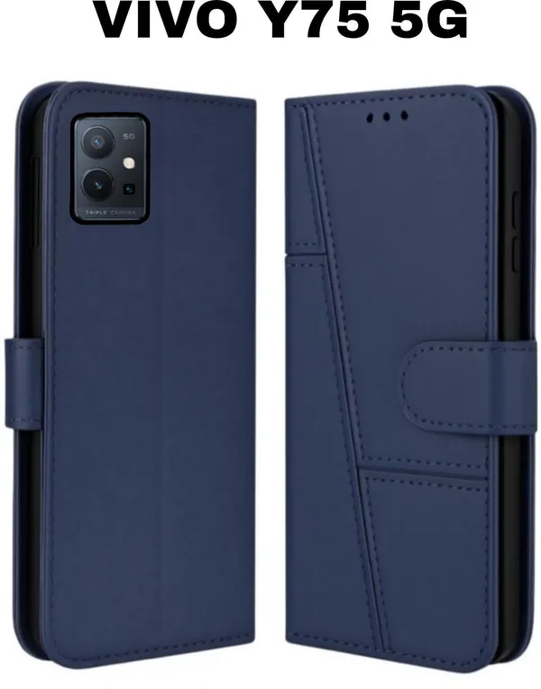 Flip_Cover_for_VIVO_Y75_5G_(Blue,_Magnetic_Case,_Leather,_Pack_of:_1)
