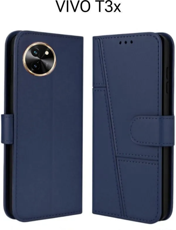Flip_Cover_for_Vivo_T3X_5G,_Vivo_Y58_5G_(Blue,_Magnetic_Case,_Leather,_Pack_of:_1)