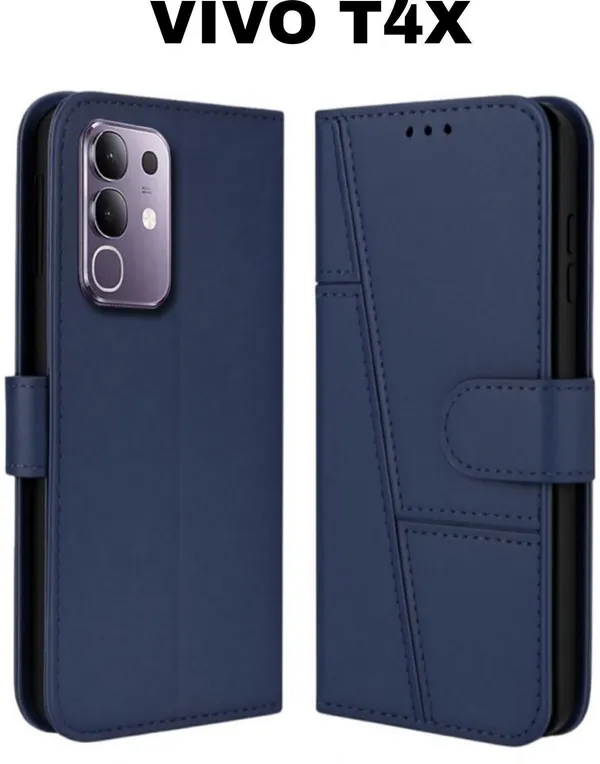 Flip_Cover_for_vivo_T4x_5G_(Blue,_Magnetic_Case,_Leather,_Pack_of:_1)