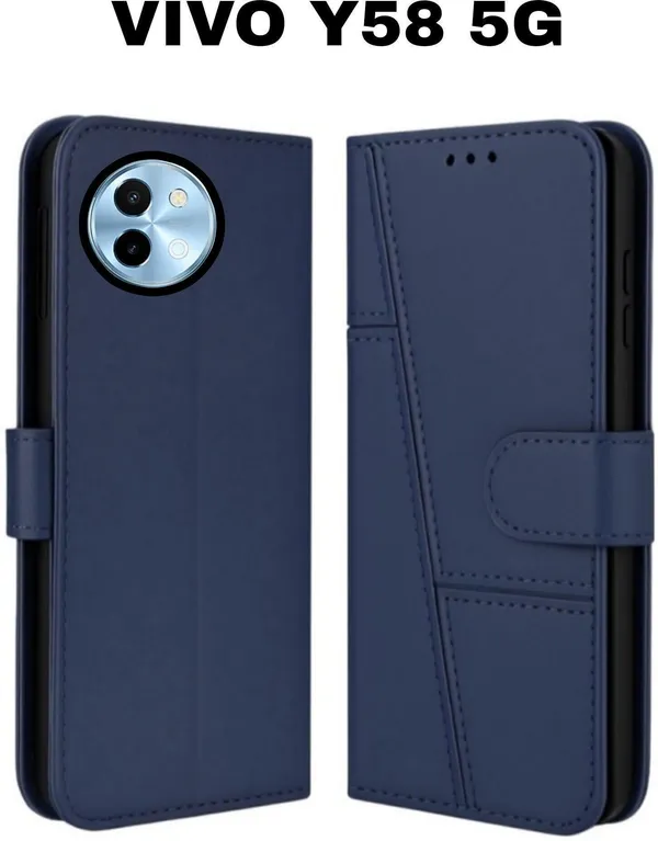 Flip_Cover_for_Vivo_T3X_(Blue,_Magnetic_Case,_Leather,_Pack_of:_1)