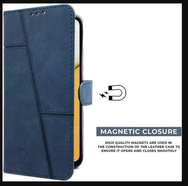 Flip_Cover_for_Vivo_T3X_(Blue,_Magnetic_Case,_Leather,_Pack_of:_1)