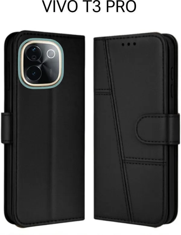 Flip_Cover_for_vivo_T3_Pro_5G_(Black,_Dual_Protection,_Leather,_Pack_of:_1)
