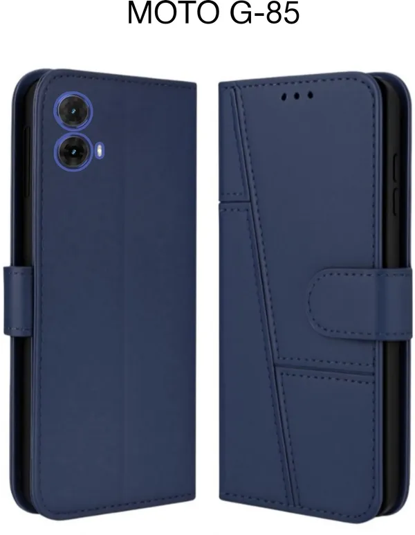 Flip_Cover_for_MOTOROLA_G85_5G_(Blue,_Leather)