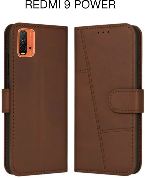 Flip_Cover_for_REDMI_9_POWER_(Brown,_Magnetic_Case,_Leather,_Pack_of:_1)