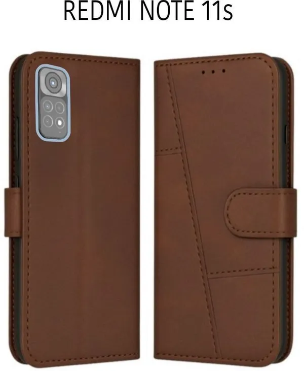 Flip_Cover_for_REDMI_NOTE_11S_(Brown,_Magnetic_Case,_Leather,_Pack_of:_1)