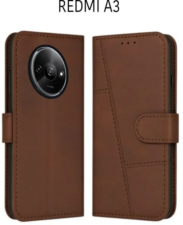Flip_Cover_for_REDMI_A3_(Brown,_Magnetic_Case,_Pack_of:_1)