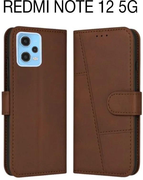 Flip_Cover_for_REDMI_NOTE_12_5G_(Brown,_Magnetic_Case,_Leather,_Pack_of:_1)