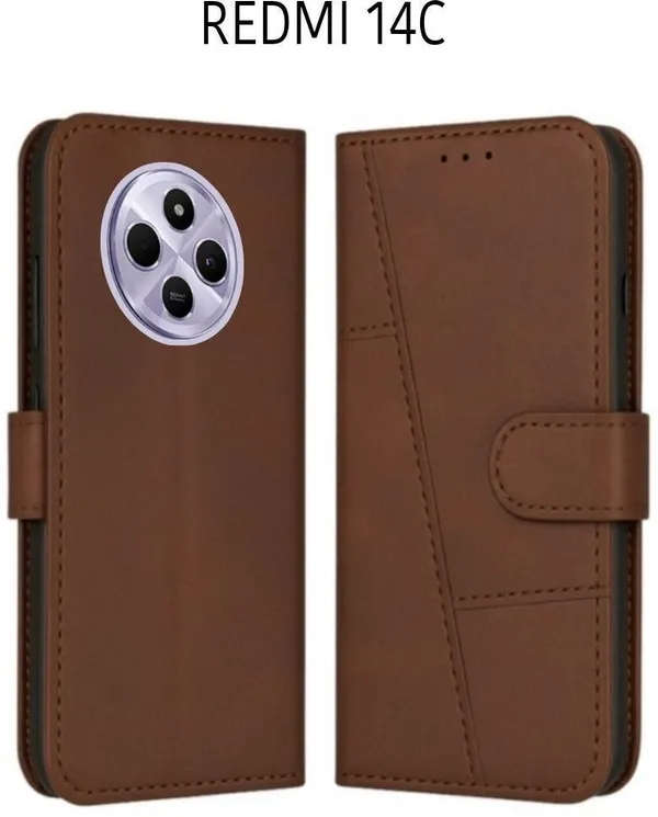 Flip_Cover_for_REDMI_14C_(Brown,_Magnetic_Case,_Leather,_Pack_of:_1)