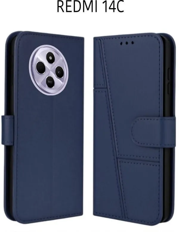 Flip_Cover_for_REDMI_14C_(Blue,_Magnetic_Case,_Leather,_Pack_of:_1)