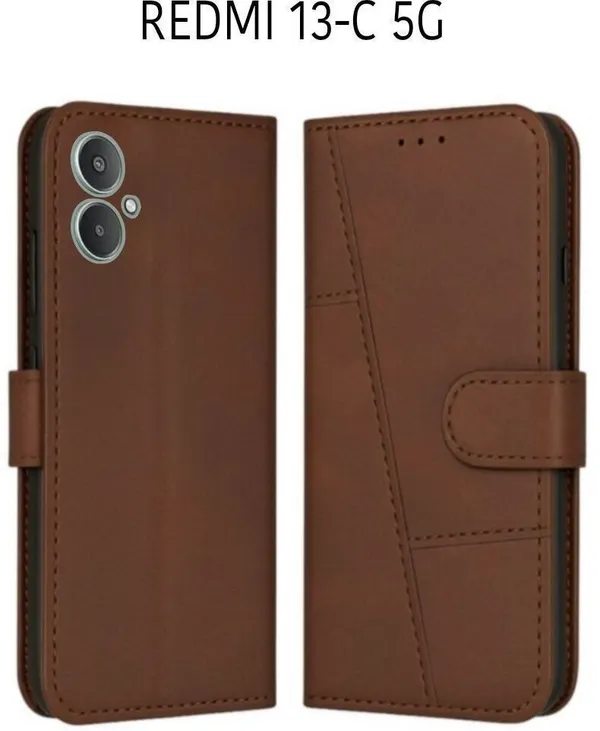 Flip_Cover_for_Redmi_13C_5G_(NOT_A_4G_MODEL)_(Brown,_Magnetic_Case,_Leather,_Pack_of:_1)