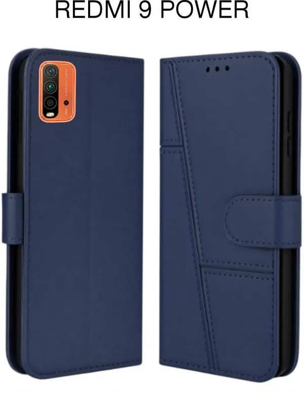 Flip_Cover_for_REDMI_9_POWER_(Blue,_Magnetic_Case,_Leather,_Pack_of:_1)