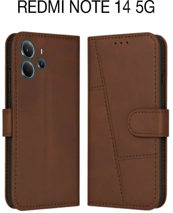 Flip_Cover_for_REDMI_NOTE_14_(Brown,_Magnetic_Case,_Leather,_Pack_of:_1)