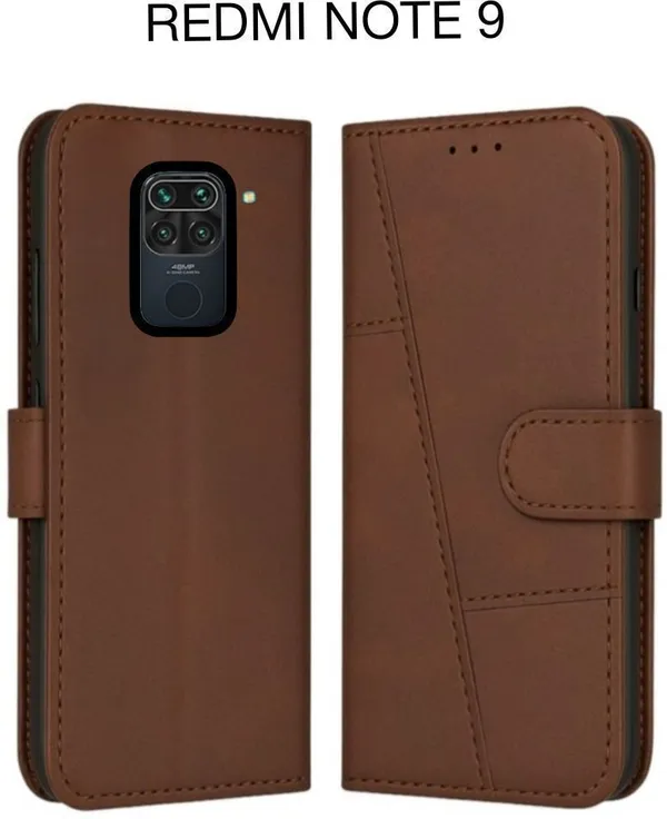 Flip_Cover_for_REDMI_NOTE_9_(Brown,_Magnetic_Case,_Leather,_Pack_of:_1)