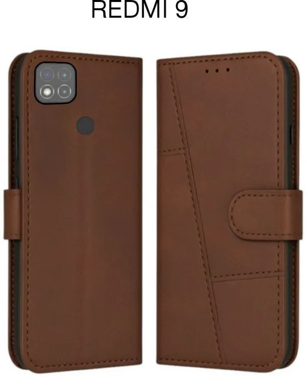 Flip_Cover_for_REDMI_9_(Brown,_Magnetic_Case,_Pack_of:_1)