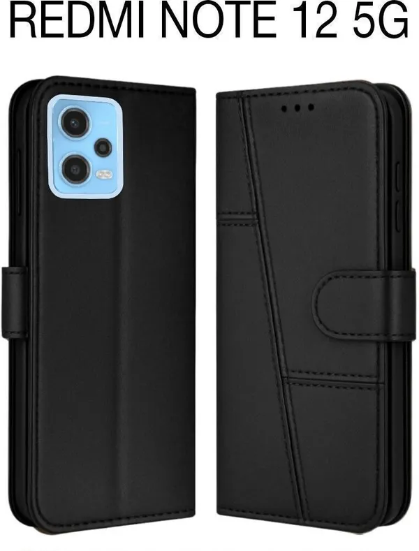Flip_Cover_for_REDMI_NOTE_12_5G_(Black,_Magnetic_Case,_Leather,_Pack_of:_1)
