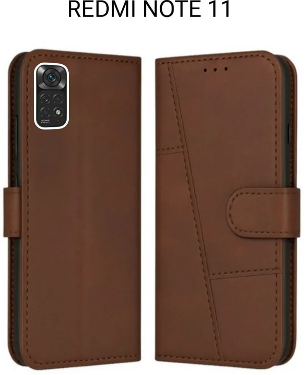 Flip_Cover_for_REDMI_NOTE_11_(Brown,_Magnetic_Case,_Leather,_Pack_of:_1)