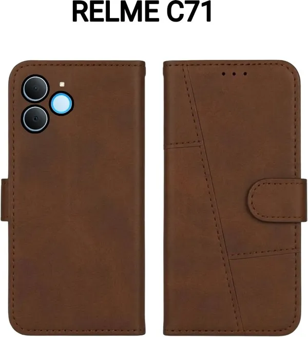 Flip_Cover_for_REALME_C71_(Brown,_Magnetic_Case,_Artificial_Leather,_Pack_of:_1)