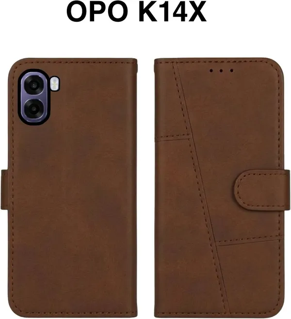 Flip_Cover_for_OPPO_K14X_5G_(Brown,_Magnetic_Case,_Artificial_Leather,_Pack_of:_1)