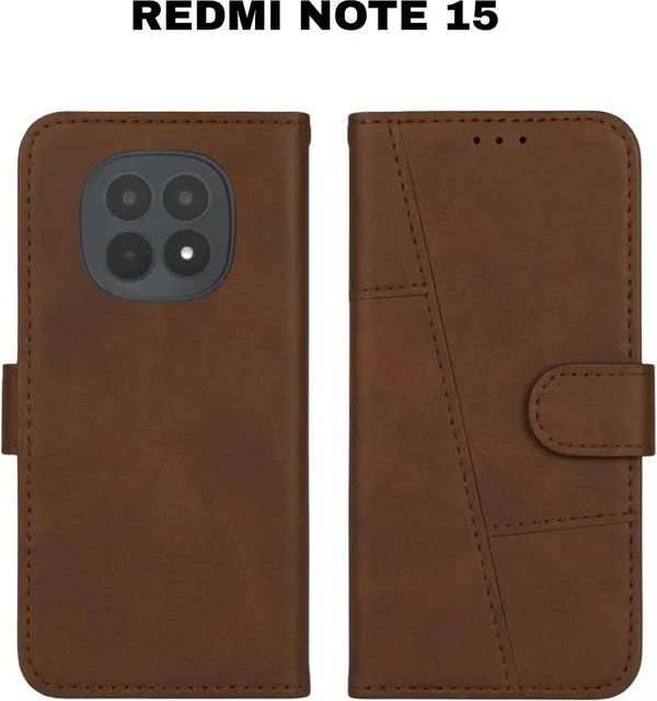 Flip_Cover_for_REDMI_NOTE_15_(Brown,_Magnetic_Case,_Artificial_Leather,_Pack_of:_1)