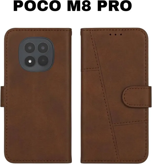 Flip_Cover_for_POCO_M8_PRO_(Brown,_Magnetic_Case,_Artificial_Leather,_Pack_of:_1)