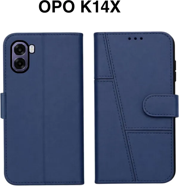 Flip_Cover_for_OPPO_K14X_5G_(Blue,_Magnetic_Case,_Artificial_Leather,_Pack_of:_1)