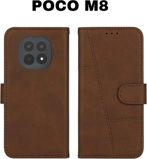 Flip_Cover_for_POCO_M8_(Brown,_Magnetic_Case,_Artificial_Leather,_Pack_of:_1)