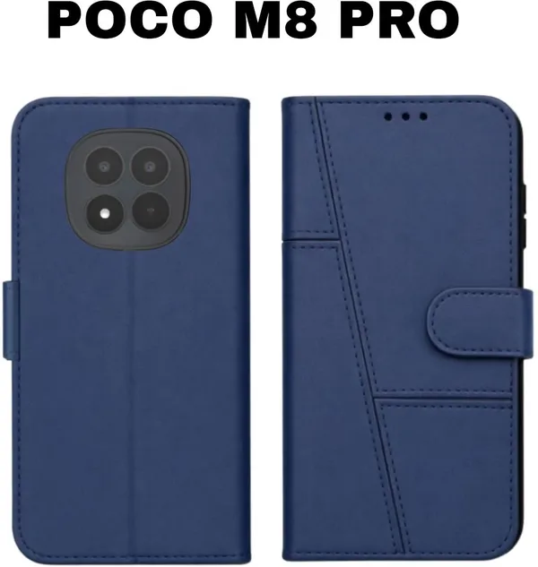 Flip_Cover_for_POCO_M8_PRO_(Blue,_Magnetic_Case,_Artificial_Leather,_Pack_of:_1)