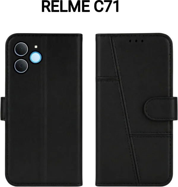 Flip_Cover_for_REALME_C71_(Black,_Magnetic_Case,_Artificial_Leather,_Pack_of:_1)