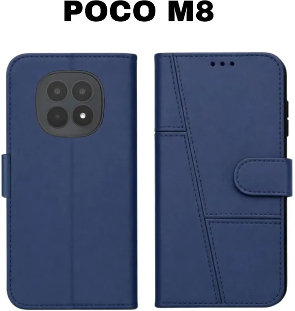 Flip_Cover_for_POCO_M8_(Blue,_Magnetic_Case,_Artificial_Leather,_Pack_of:_1)